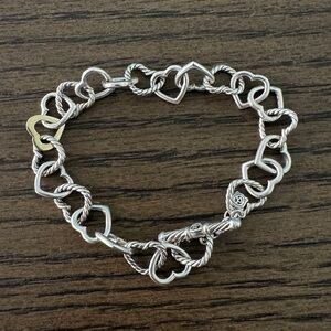 Authentic David Yurman .925 Sterling Silver 750 18K Gold Heart Toggle Bracelet